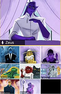 A variety of Lore Olympus characters on a Zoom call