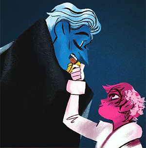 Persephone offeirng a peice of food to Hades